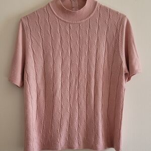 Koret Vintage Blush Pink Cable Knit Short Sleeved Sweater|Classic Soft Girl